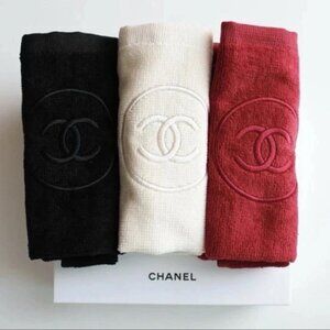 CHANEL BEAUTE Towels Cotton Hand LA Collection 3Pc Set Beige Red Black GWP NIB